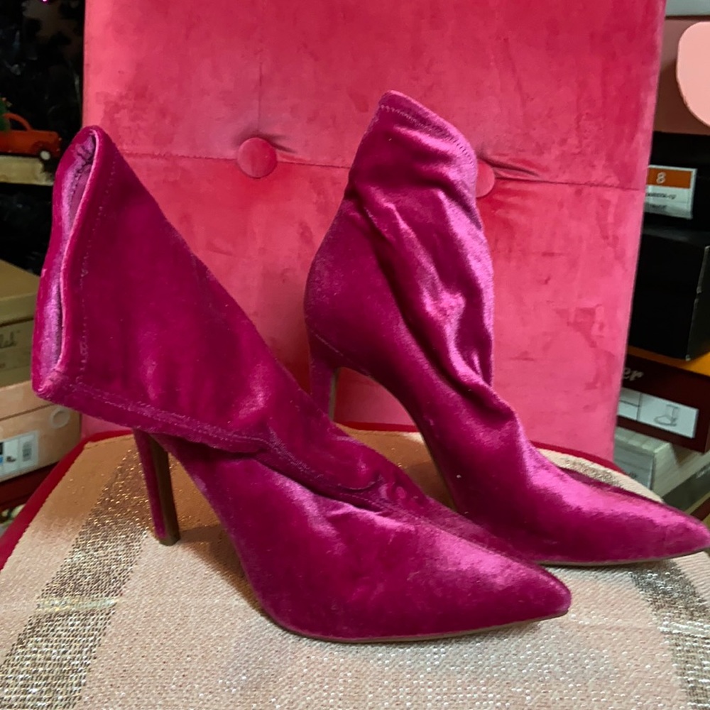 Jessica Simpson pink velvet heels boots